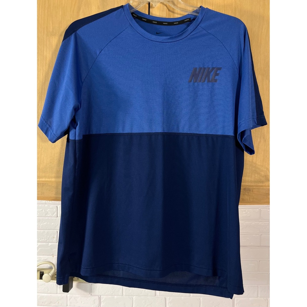 Nike Dri-FIT T-Shirt Mens XL Blue Colorblock Short‎ Sleeve Training Top